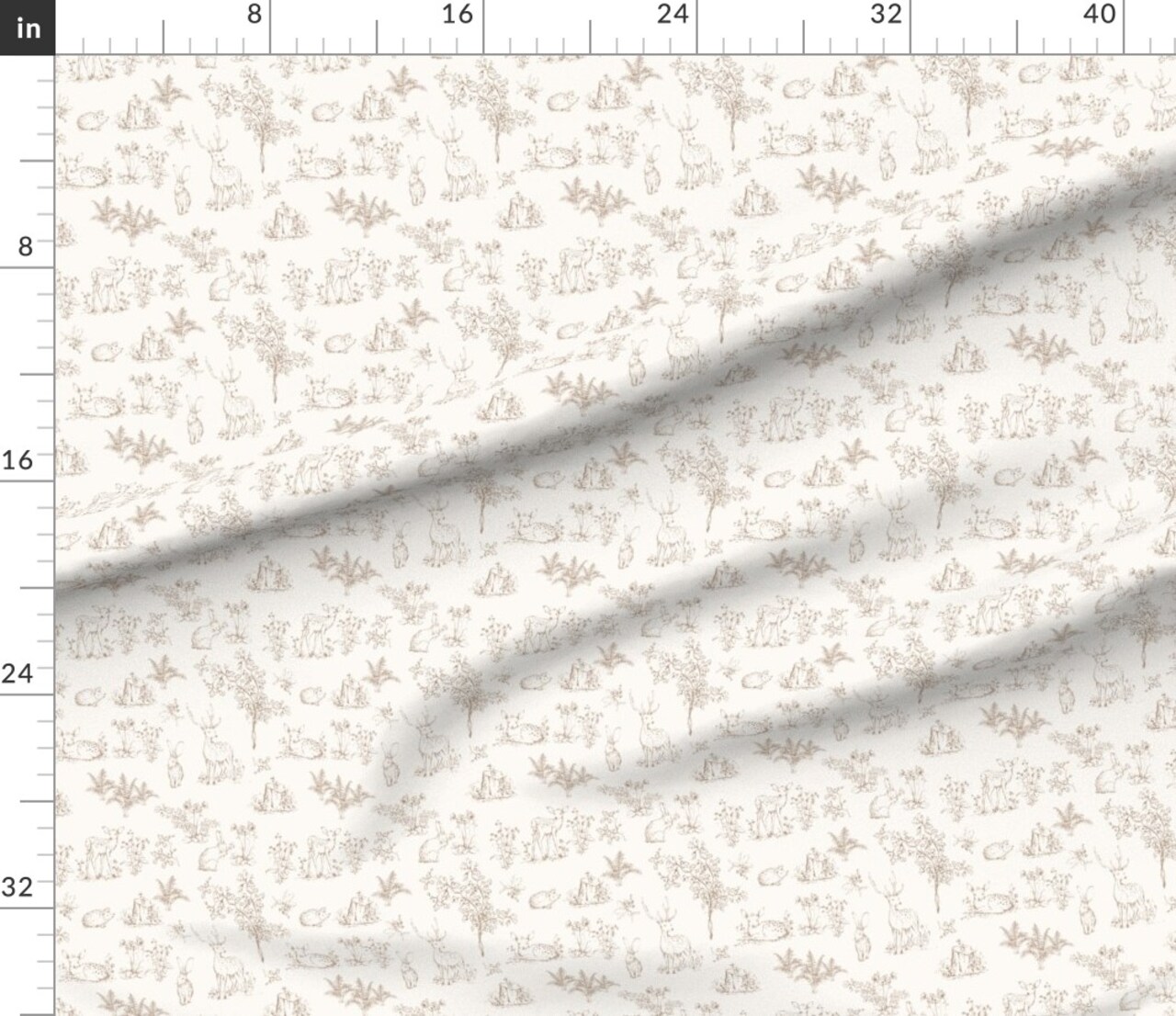Neutral Woodland Animals Hand Drawn Deer Rabbit Hedgehog Whimsical Sketch Forest Toile Nursery Custom Printed Fabric by Spoonflower Various Fabrics by the Yard or Fat Quarter